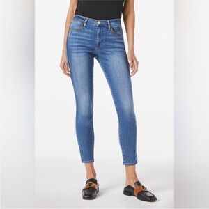 Frame le high skinny jeans medium wash piping leather trim size 25